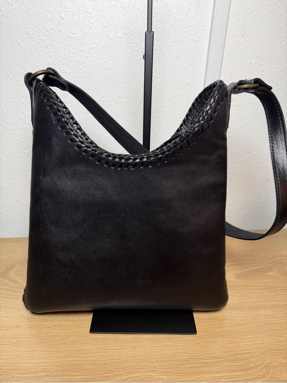 Hand-Tooled Floral Black Leather Hobo Bag - Picture 3 of 7